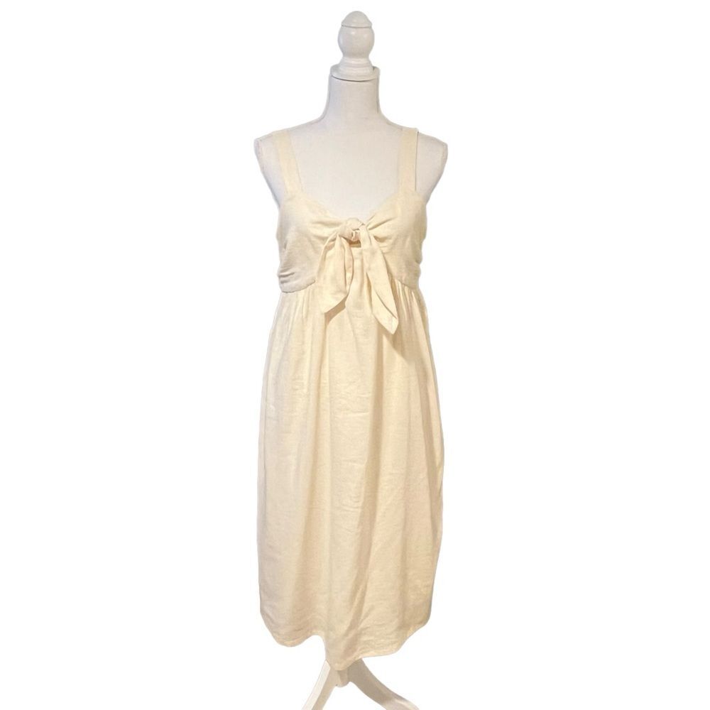 WHO WHAT WHERE Ivory Linen Babydoll Dress Size S Midi Minimalist Lagenlook Beach